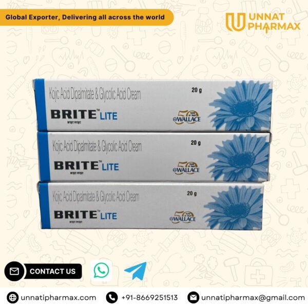 Brite Lite Cream with Kojic and Glycolic Acid for skin brightening bulk export worldwide by unnati pharmax