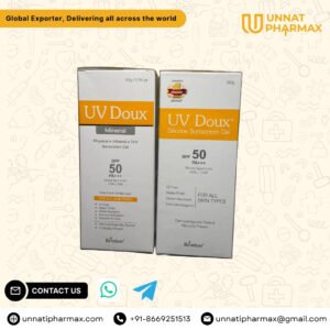 UV Doux Silicone Sunscreen Gel SPF 50 PA+++ – Matte, Oil-Free, Water-Resistant Sun Protection for Export by unnati pharmax