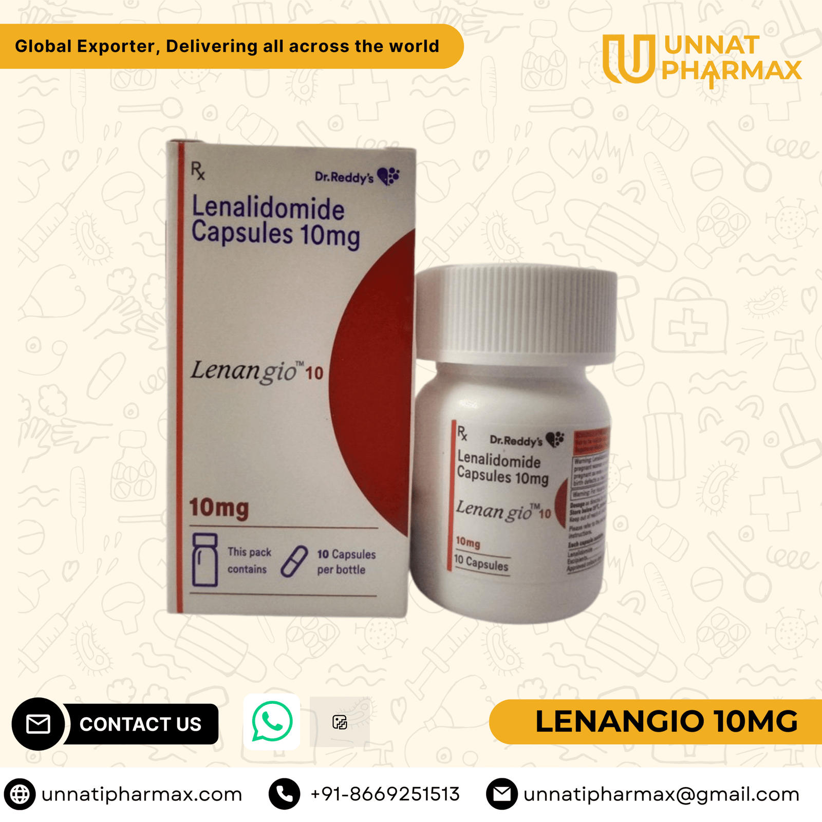 Lenangio 10mg Capsules: A Treatment for Myeloma and Blood Disorders Lenangio 10mg Lenalidomide Capsules for blood cancer and myelodysplastic syndromes.