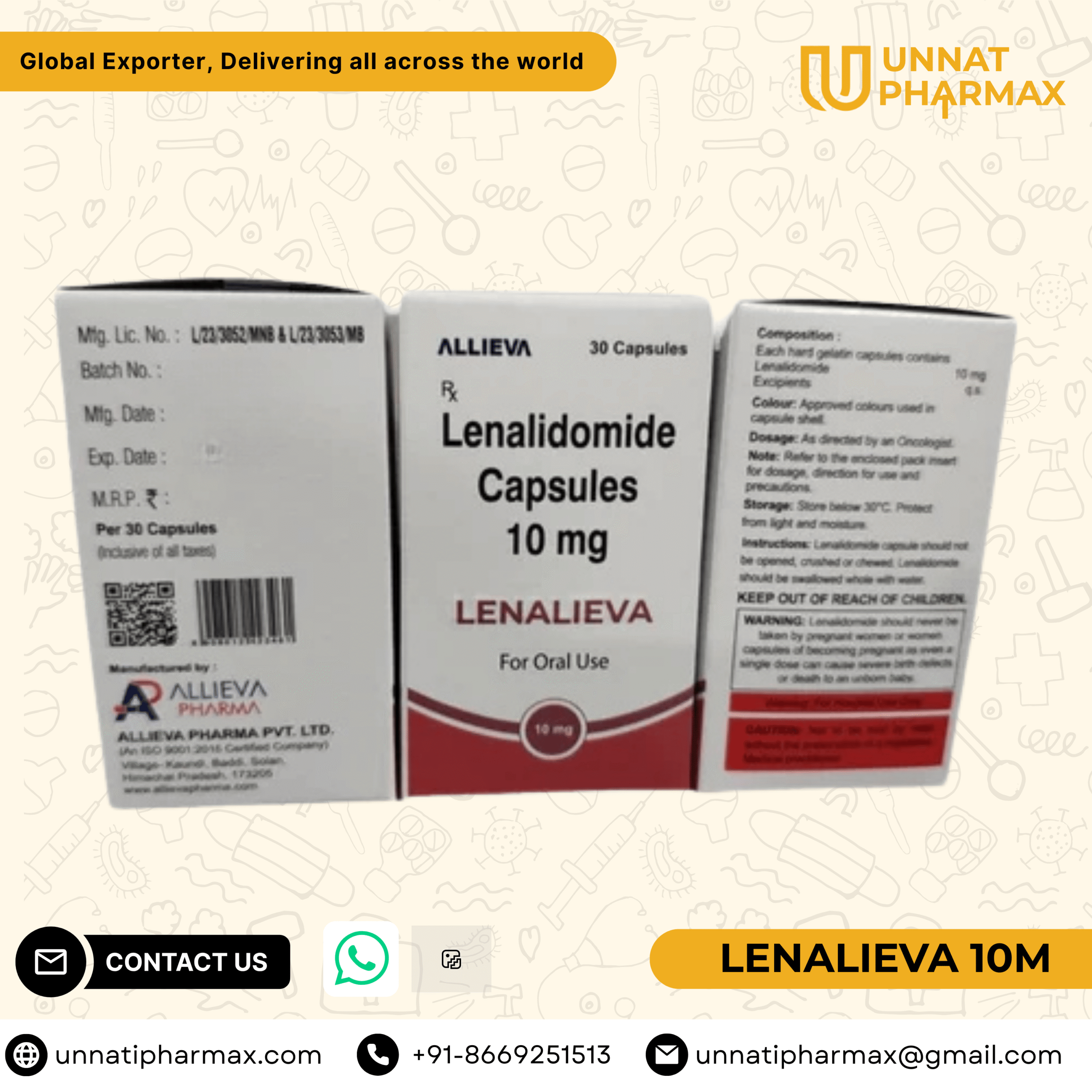 Lenalieva 10mg Capsules: A Treatment for Myeloma and Myelodysplastic Syndromes Lenalieva 10mg Lenalidomide Capsules for blood cancer treatment.