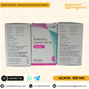 Acaya 100mg Tablet contains Acalabrutinib, used in the treatment of chronic lymphocytic leukemia (CLL) and mantle cell lymphoma (MCL). Unnati Pharmax is a trusted exporter and global supplier of Acaya 100mg at affordable prices.