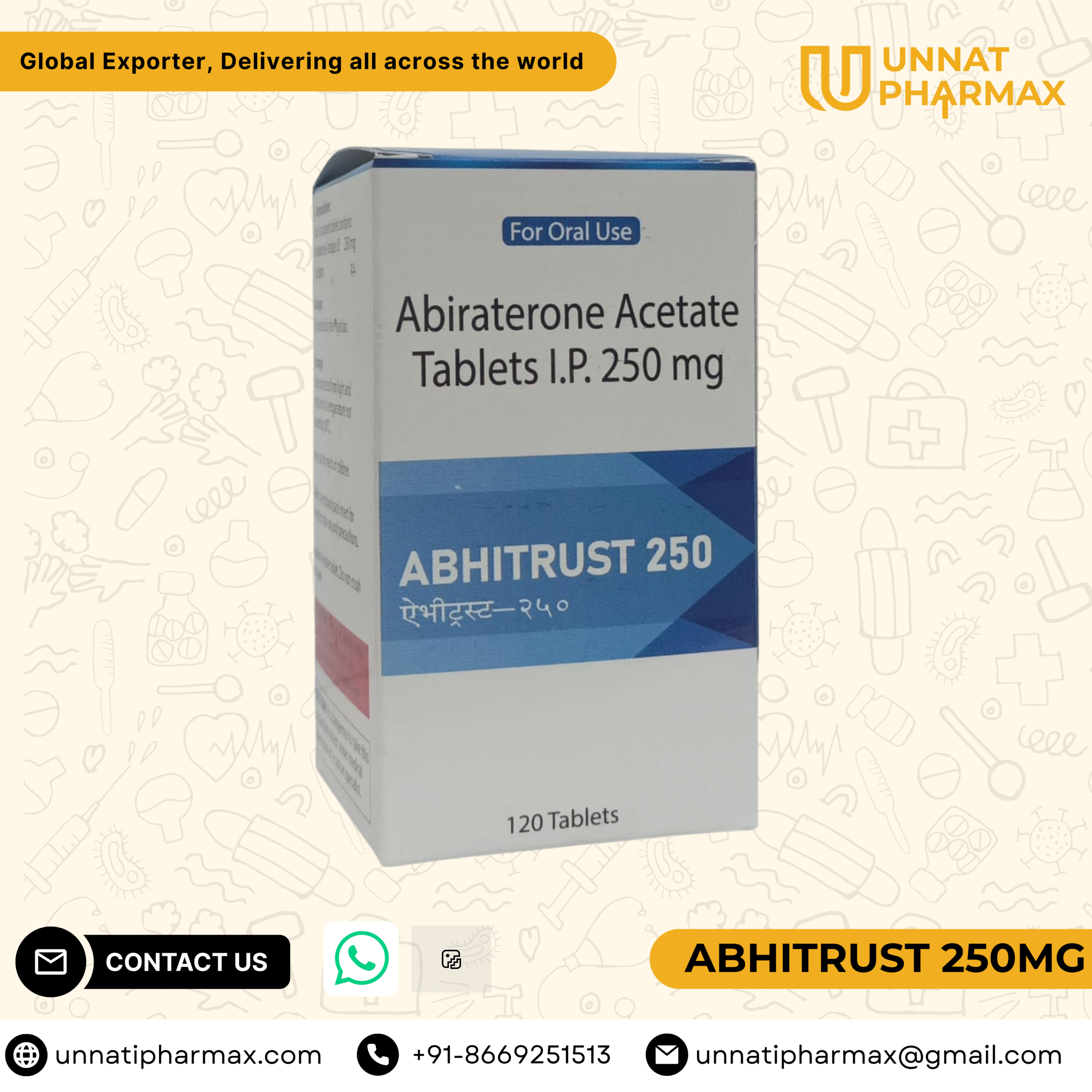 Abhitrust 250mg Tablets for Advanced Prostate Cancer Treatment Abhitrust 250mg Abiraterone Acetate Tablets.