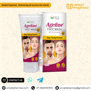 Close-up image of Agefine Face Wash tube, showing label and packaging design. by unnati pharmax