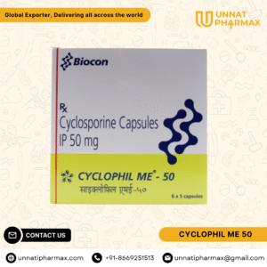 Cyclophil ME 50 mg Cyclosporine Capsule for organ transplant rejection and autoimmune diseases.