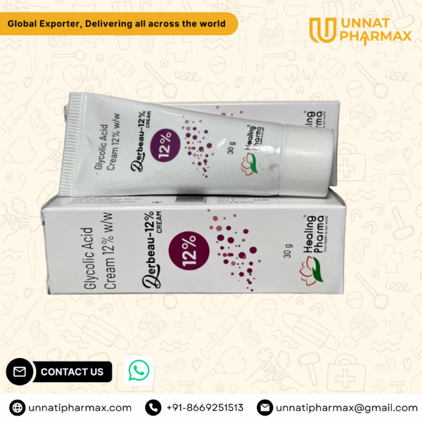 Derbeau 12 Glycolic Cream tube packaging displayed on a clean background.