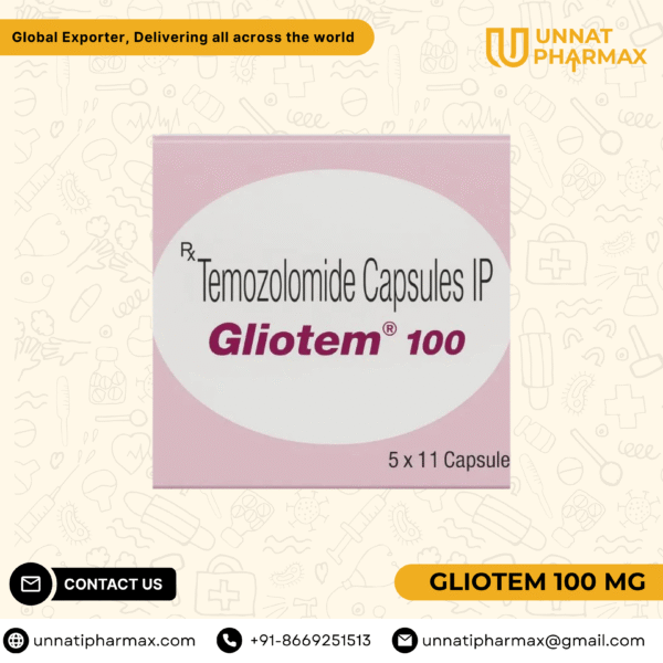 Gliotem 100 Temozolomide Capsule for the treatment of brain cancer.