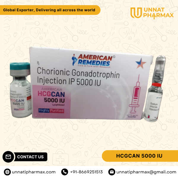 HCGCAN 5000 IU Chorionic Gonadotrophin Injection used for treating female and male infertility.