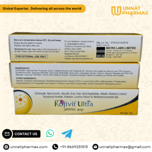 Kojivit Ultra Gel tube packaging displayed on a clean background.