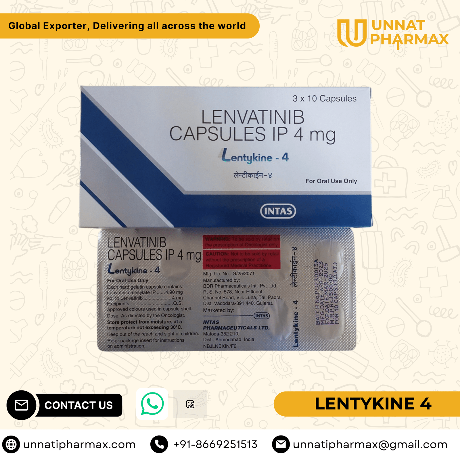 Lentykine 4mg Capsules: A Targeted Therapy for Various Cancers Lentykine 4mg Lenvatinib Capsules for thyroid, kidney, liver, and endometrial cancers.