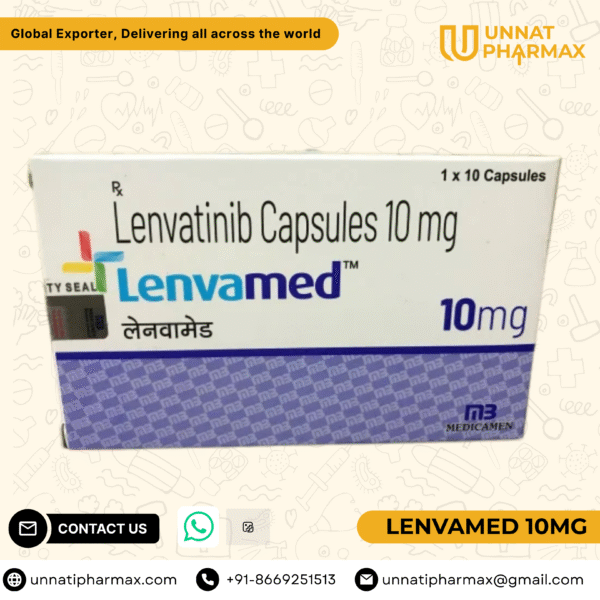 Lenvamed 10mg Lenvatinib Capsules for thyroid, kidney, and liver cancers.