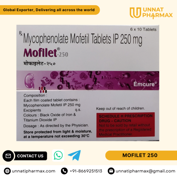 Mofilet 250 Tablet – Mycophenolate Mofetil 250mg Immunosuppressant – Unnati Pharmax