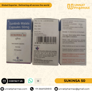 Sukinsa 50mg Sunitinib capsules for kidney cancer, GIST, and pancreatic neuroendocrine tumors.
