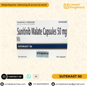 Sutekast 50mg Sunitinib capsules for kidney cancer, GIST, and pancreatic neuroendocrine tumors.