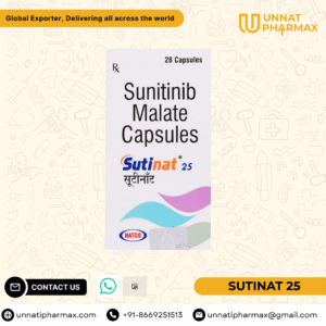 Sutinat 25mg Sunitinib capsules for kidney cancer, GIST, and pancreatic neuroendocrine tumors.