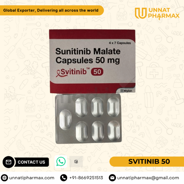 Svitinib 50mg Sunitinib capsules for kidney cancer, GIST, and pancreatic neuroendocrine tumors.