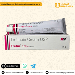 Tretin Tretinoin 0.05% Cream tube packaging displayed on a clean background.