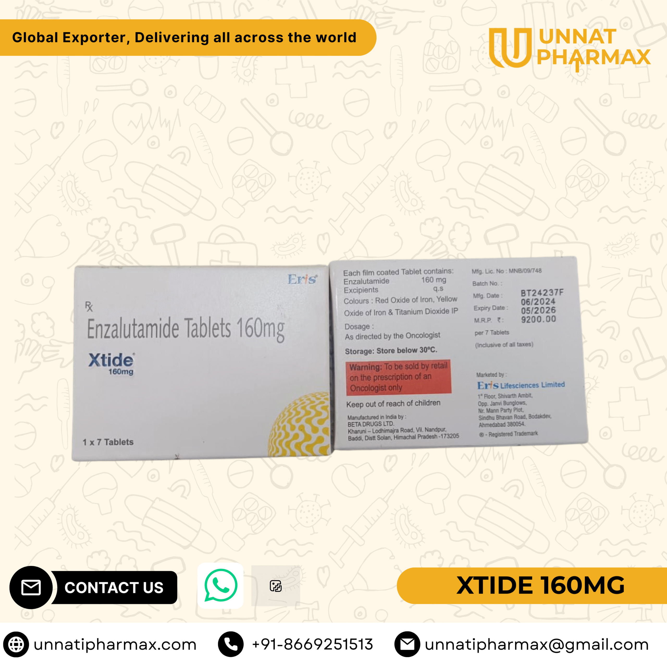 Xtide 160mg Tablets: An Advanced Treatment for Prostate Cancer Xtide 160mg Enzalutamide Tablets for prostate cancer treatment.