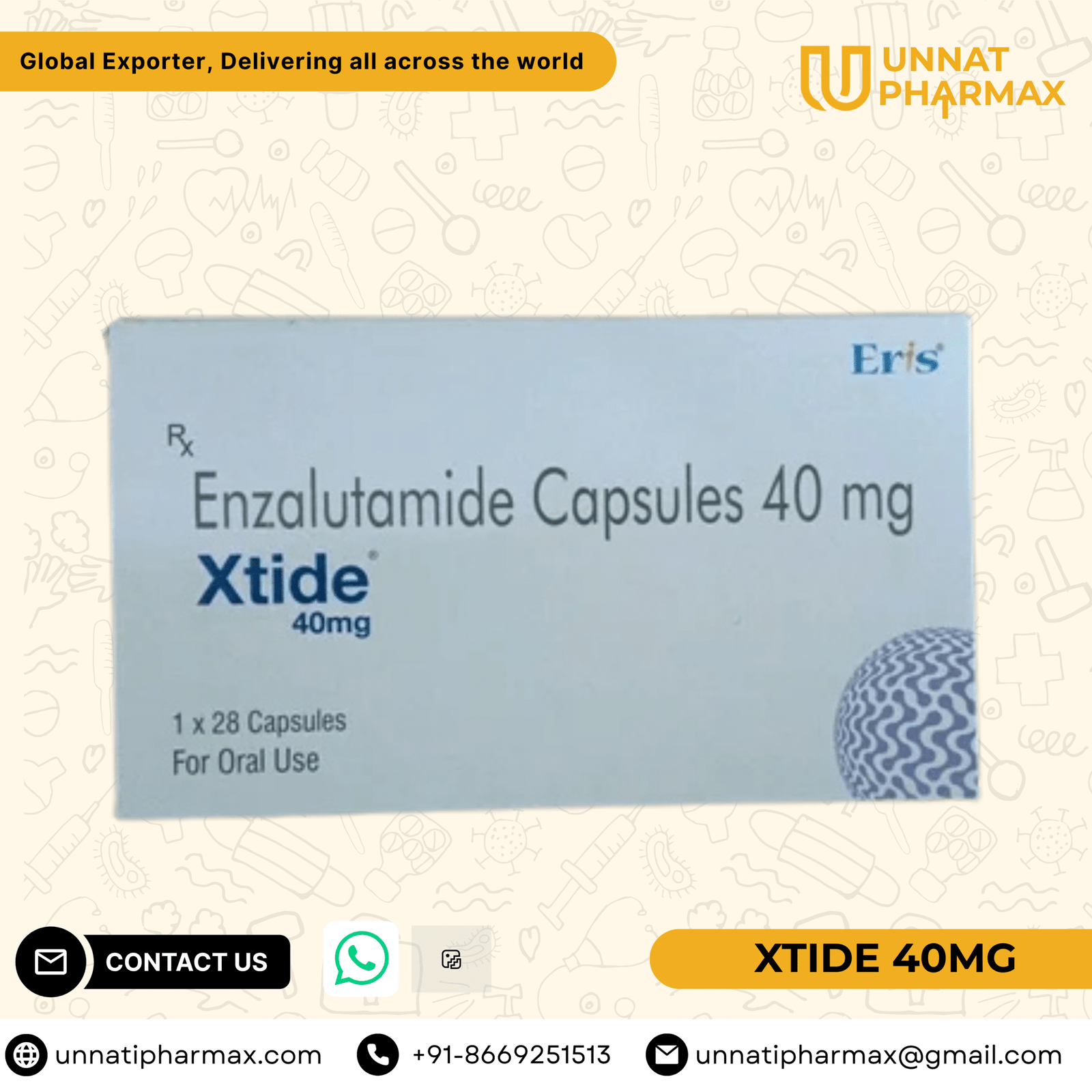 Xtide 40mg Capsules: An Anti-Androgen Medication for Prostate Cancer Xtide 40mg Enzalutamide Capsules for prostate cancer treatment.