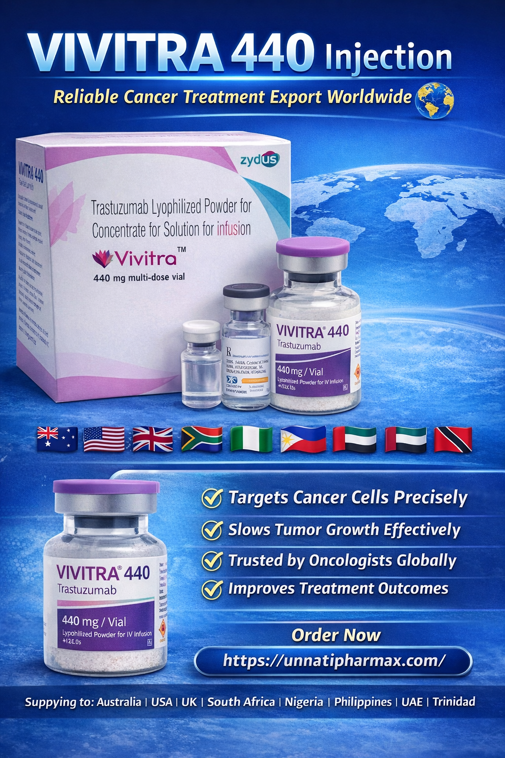 VIVITRA 440 Injection vial for HER2 cancer treatment export from India