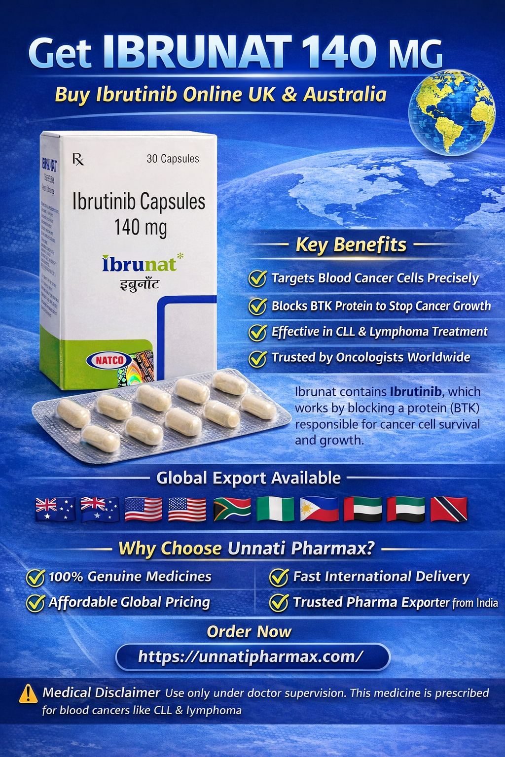 IBRUNAT 140 MG Ibrutinib tablets for leukemia treatment